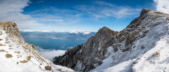 panoramic view from Le Grammont with Lac Leman and Montreux