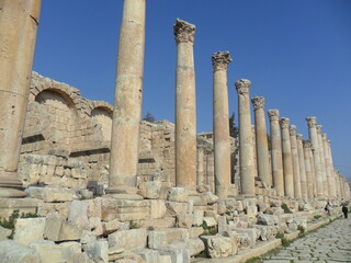 Fototapeta premium Exploring the ancient archeological sites of Petra and the Roman sites around Amman in Jordan, Middle East