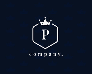 Capital letter P elegant crown, graceful typographic beautiful vintage vector logo. Royal style emblem for book design, brand name, business card, restaurant, boutique, hotel, cafe, label, badge.