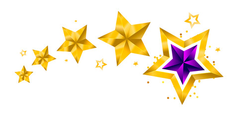 Fototapeta premium Set Different types and forms of gold color stars. Illustration Christmas New Year