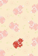 Obraz premium 丑年の年賀状テンプレート（赤べこ／文字なし）