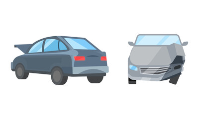Car with Wreckage with Transport Deformation Vector Set