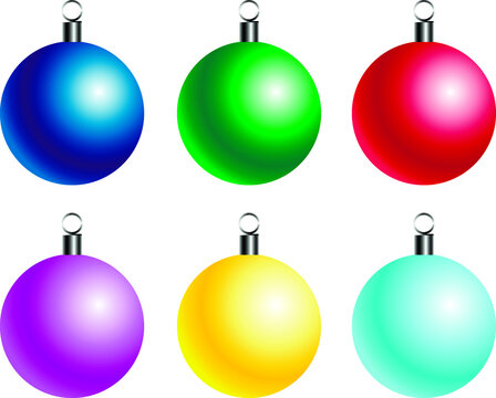Christmas tree toys set/ Collection of multicolor Christmas tree balls with snowflakes on/ Vector flat
