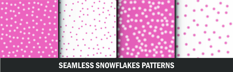 Set of seamless vector snowflakes patterns. Collection of winter frosty backgrounds for fabric, design, textile, cover, wrapping. 10 eps design.