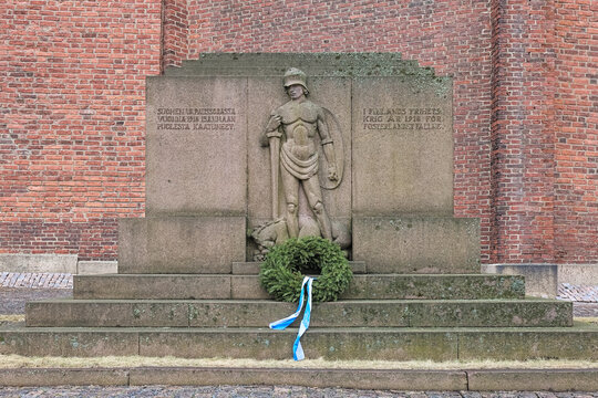 Turku, Finland. Memorial to the Fallen in the 1918 Finnish Civil War. The monument was erected in 1924 outside of Turku Cathedral.