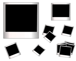 Vector-made photo frames in black and white colors. Old retro "instant-photography" style.
