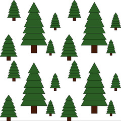 Seamless pattern with evergreen pine trees on the white background. 