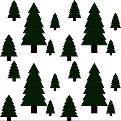 Vector seamless pattern with evergreen pine trees on the white background.