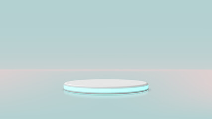 3d vector. Abstract composition of geometric shapes in a bright room with neon lighting. A podium for your mockup.