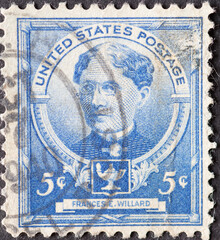 USA - Circa 1940: a postage stamp printed in the US showing a portrait of the American teacher, suffragette and social reformer Frances E. Willard