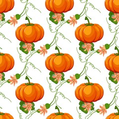 Happy Thanksgiving Day seamless pattern with holiday objects in flat style.