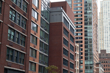 Fototapeta premium Downtown Jersey City Street with a Row of Skyscrapers