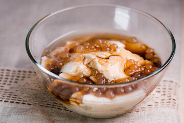 hot or cold taho with sugar syrup and tapioca pearls