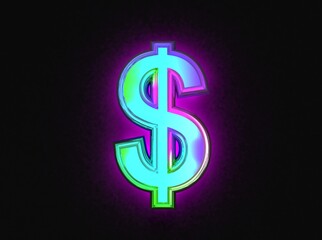 Fototapeta premium Colorful dichroic glass alphabet - dollar - peso sign isolated on dark background, 3D illustration of symbols