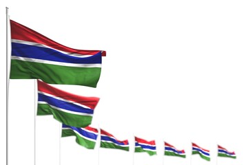 pretty Gambia isolated flags placed diagonal, illustration with selective focus and place for your content - any occasion flag 3d illustration..