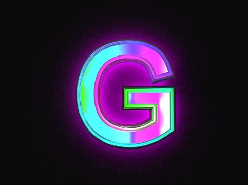 Colorful dichroic glass font - letter G isolated on dark, 3D illustration of symbols