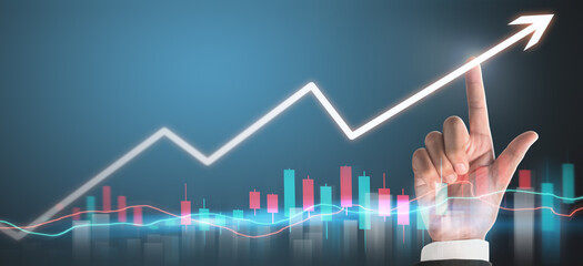 Businessman plan graph growth  increase of chart positive indicators in his business