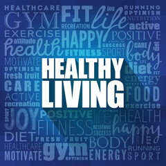 Healthy Living word cloud collage, health concept background