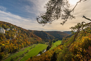 Fototapeta premium Fantastic autumn hike in the beautiful Danube valley near the Beuron monastery