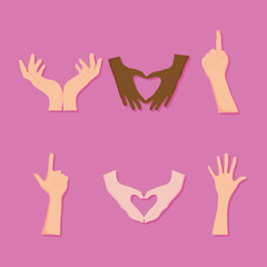 human hands icon set, colorful design