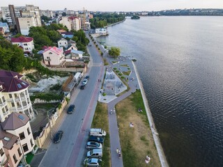 aerial view of the city and lake