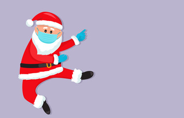 Santa Claus in a medical mask and surgical gloves. Covid 19 prevention concept.