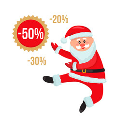 Jolly Santa Claus is jumping with joy from the Christmas sale.