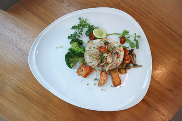 stir fried rice with fried salmon , fried rice