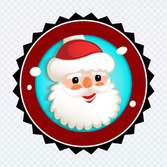 Element of Christmas composition. Round sign with a silhouette of the face of a cheerful Santa Claus