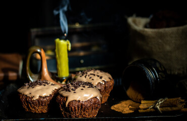 Chocolate spicy cupcakes. Christmas atmosphere