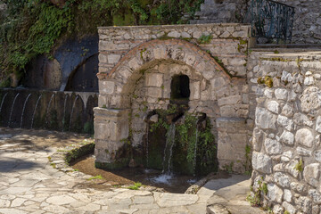 Stone springs in the village Parorio (Laconia , Peloponnese, Greece)