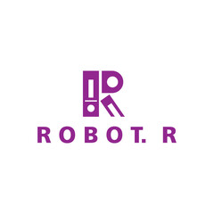letter R creative robot logo illustration with color vector design template