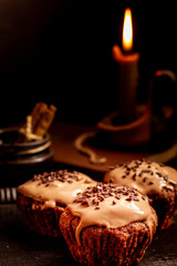 Chocolate spicy cupcakes. Christmas atmosphere