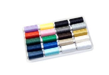 Set of sewing threads on white background close-up