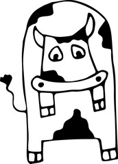 Vector illustration of a cow, bull in Doodle style. Concept of wildlife, farming, zodiac signs, new year, Chinese new year. Can be used for books, paper, Wallpaper, fabric
