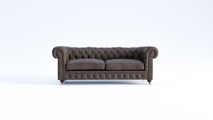 Couch oder Sofa im klassischen Stil aus Leder vor weißem Hintergrund - obrazy, fototapety, plakaty