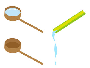 手水舎の柄杓とコロナ対策の水の流れる竹の素材セット