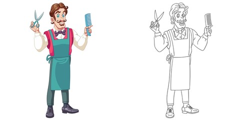 Coloring page with barber man. Line art drawing for kids activity coloring book. Colorful clip art. Vector illustration.