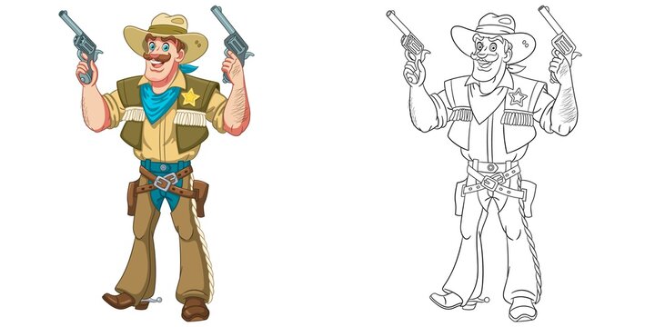 Coloring page with sheriff. Line art drawing for kids activity coloring book. Colorful clip art. Vector illustration.