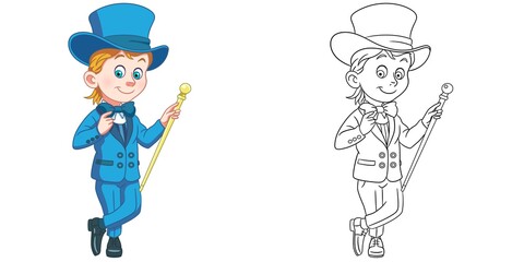 Coloring page with gentleman. Line art drawing for kids activity coloring book. Colorful clip art. Vector illustration.