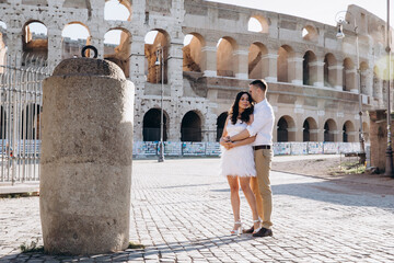 The love story of a guy and a girl on the city streets. Young people travel to Europe. Summer walk around the city.