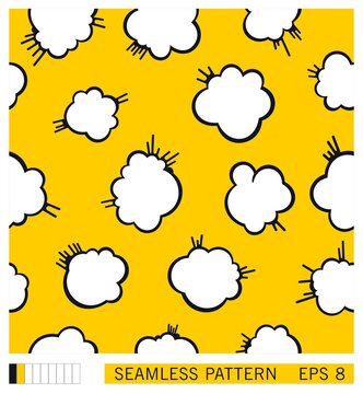 Seamless pattern design. Comic book style smoke from explosions. Vector template