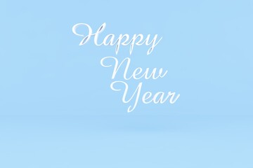 3D Render. Happy New Year, Light Blue Background and White Text