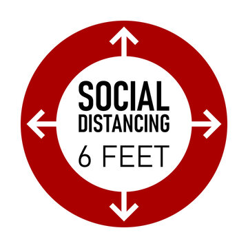 Social Distancing Keep Your Distance 6 Feet Round Floor Marking Warning Sticker Icon. Vector Image.