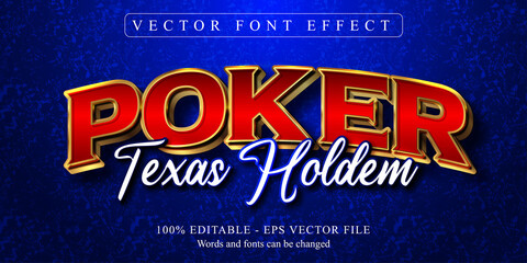 Poker texas holdem text, golden style editable text effect