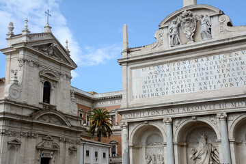 Fountain of Moses also called the fountain of happy water and the baroque church of Santa Maria della Vittoria in XX Settembre street.