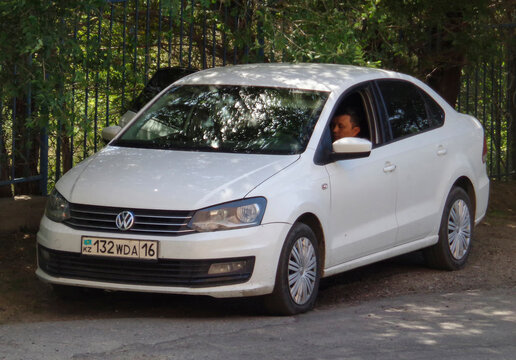 Kazakhstan, Ust-Kamenogorsk, june 25, 2020: Polo Sedan. White car