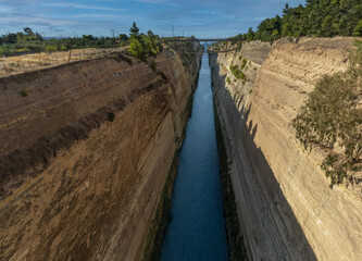 The stunning Corinth Canal connecting the Gulf of Corinth in the Ionian Sea with the Saronic Gulf in the Aegean Sea.