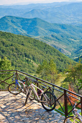Obraz na płótnie Canvas Mountain bike in the mountain hotel in Kopaonik resort in Serbia