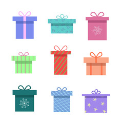 Set of colored gift boxes with ribbons, vector illustration.